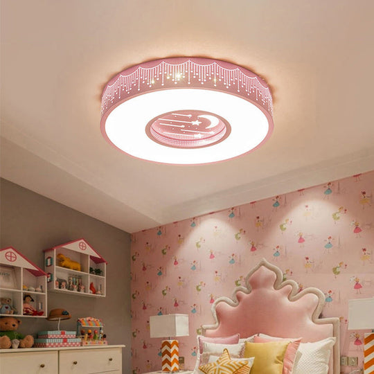 Modern Hollowed Meteor Ceiling Light: Romantic Acrylic Pink/White/Blue LED Flush Mounted Lamp, 16"/19.5" Diameter