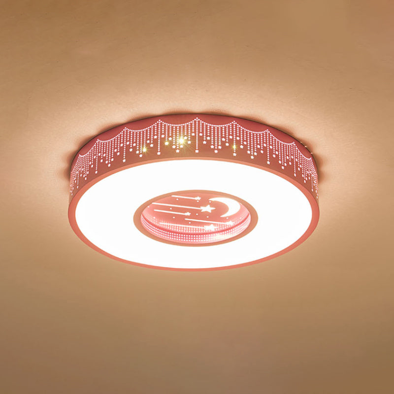 Modern Hollowed Meteor Ceiling Light: Romantic Acrylic Pink/White/Blue LED Flush Mounted Lamp, 16"/19.5" Diameter