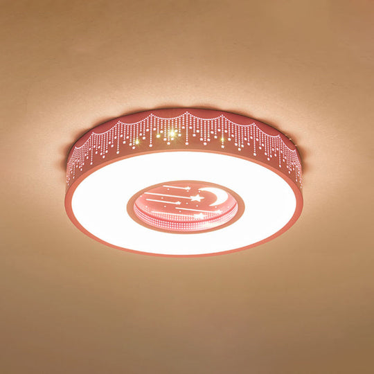 Modern Hollowed Meteor Ceiling Light: Romantic Acrylic Pink/White/Blue Led Flush Mounted Lamp