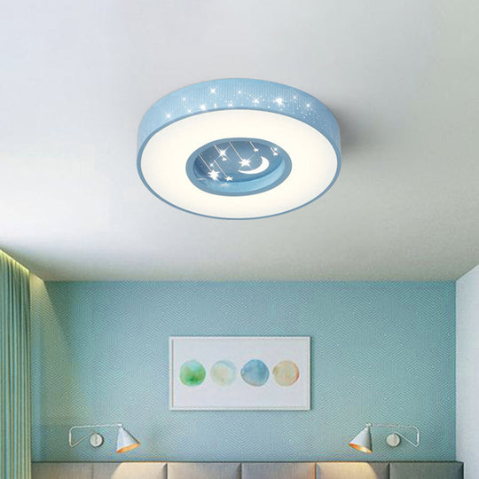 Modern Hollowed Meteor Ceiling Light: Romantic Acrylic Pink/White/Blue LED Flush Mounted Lamp, 16"/19.5" Diameter