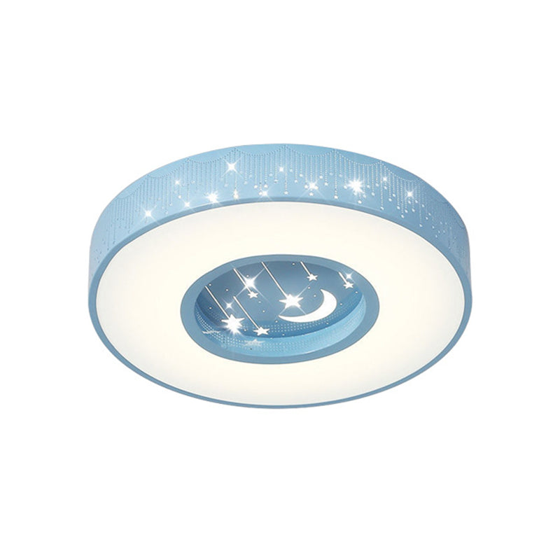 Modern Hollowed Meteor Ceiling Light: Romantic Acrylic Pink/White/Blue LED Flush Mounted Lamp, 16"/19.5" Diameter