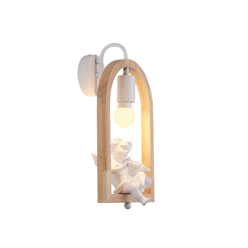 Modern One-Light Wood Arched Wall Lamp For A Childs Bedroom With White Sconce Lighting