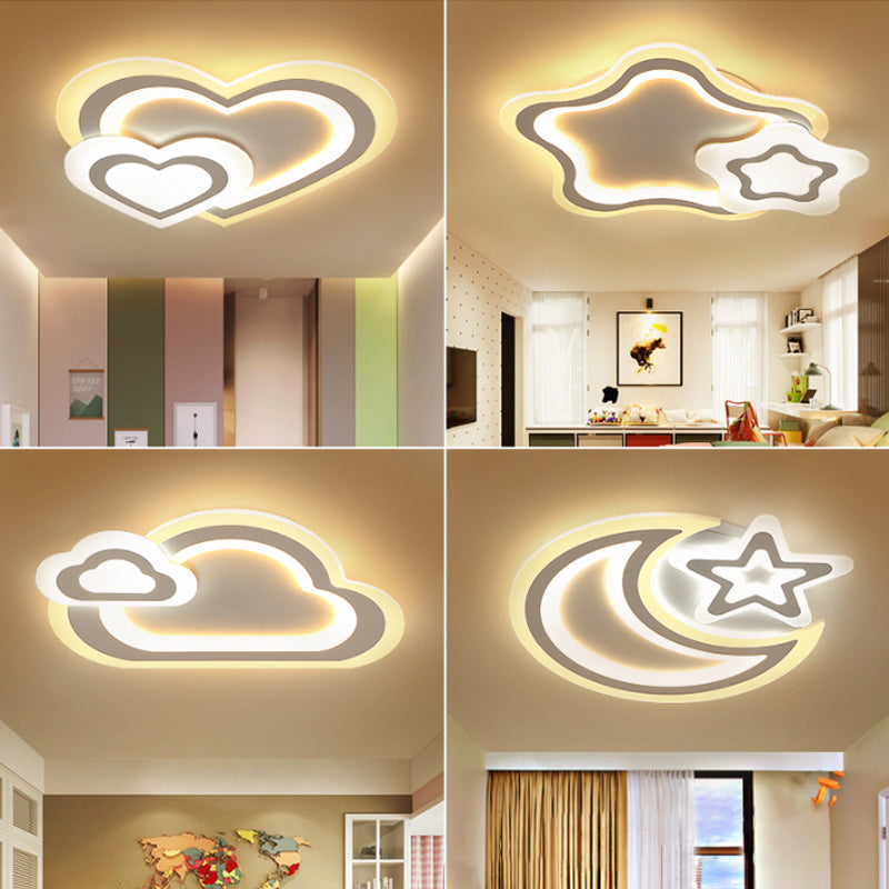 Kids LED Flushmount Ceiling Light with White Star/Triangle/Loving Heart Design for Nursery