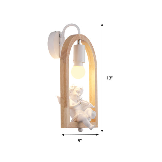 Modern One-Light Wood Arched Wall Lamp For A Childs Bedroom With White Sconce Lighting