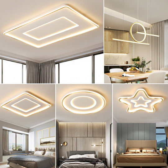 Contemporary Metal Polished Gold LED Ceiling Mount Lamp - Extra Thin Flush Light for Baby Room