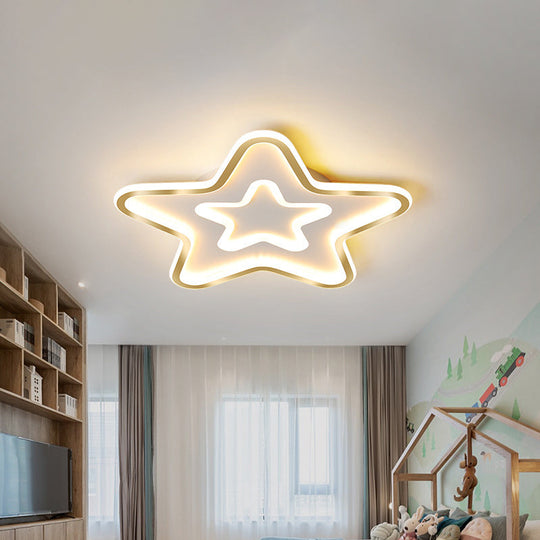 Contemporary Metal Polished Gold LED Ceiling Mount Lamp - Extra Thin Flush Light for Baby Room