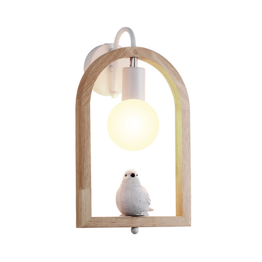 Modern One-Light Wood Arched Wall Lamp For A Childs Bedroom With White Sconce Lighting