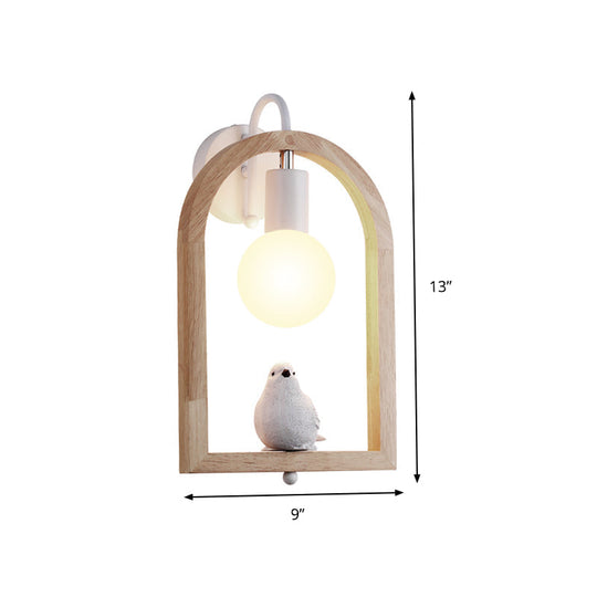 Modern One-Light Wood Arched Wall Lamp For A Childs Bedroom With White Sconce Lighting