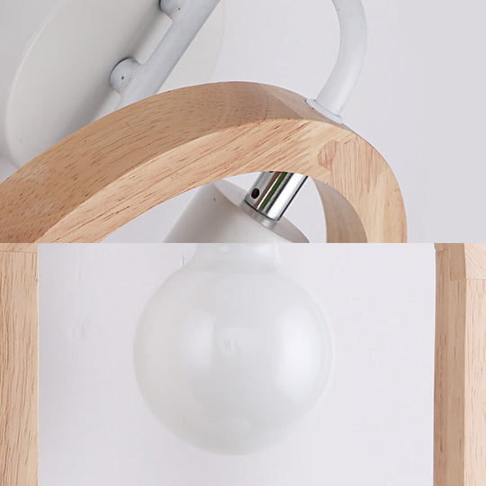 Modern One-Light Wood Arched Wall Lamp For A Childs Bedroom With White Sconce Lighting