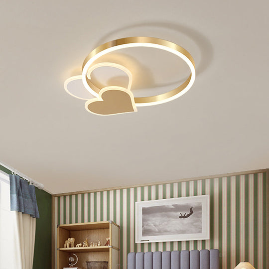 Modern Polished Gold LED Ceiling Lamp for Kids Bedroom - Cloud, Circle, and Windmill Shape