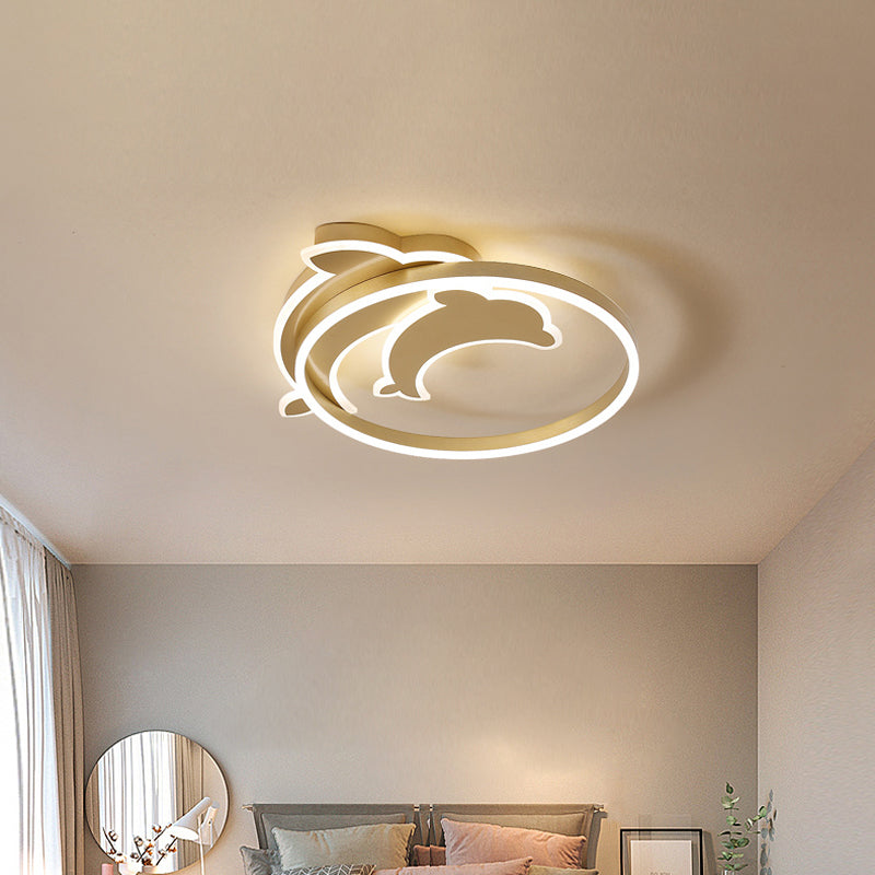 Modern Polished Gold LED Ceiling Lamp for Kids Bedroom - Cloud, Circle, and Windmill Shape