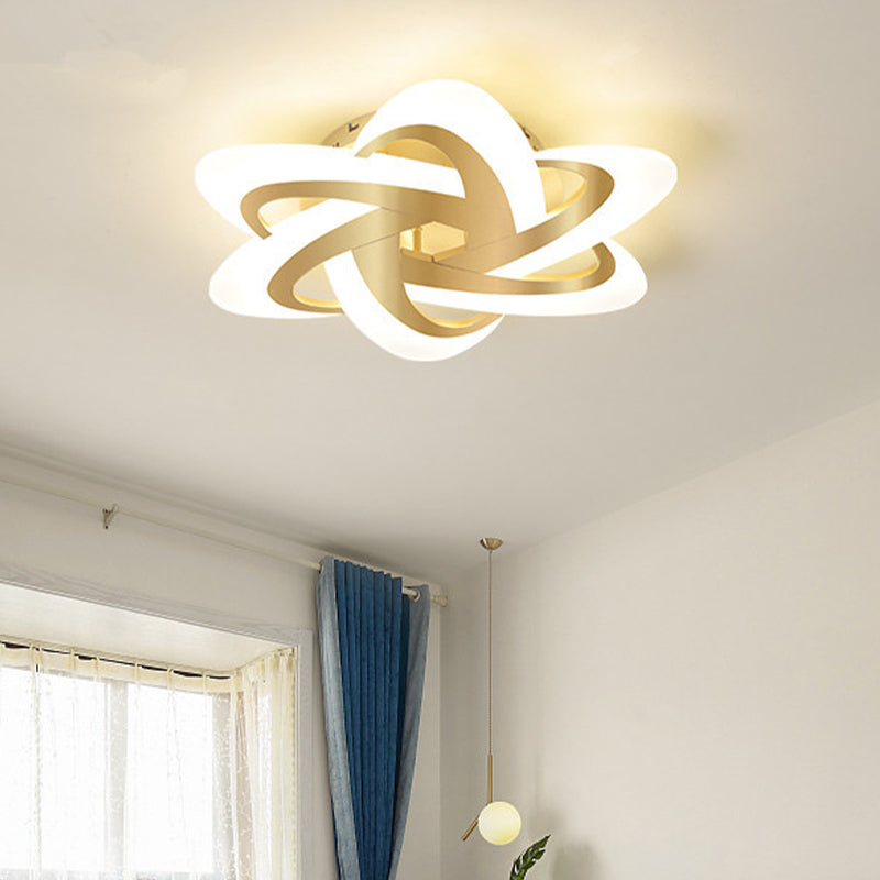 Modern Polished Gold LED Ceiling Lamp for Kids Bedroom - Cloud, Circle, and Windmill Shape