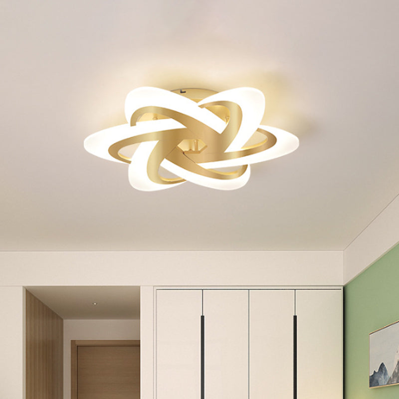 Modern Polished Gold LED Ceiling Lamp for Kids Bedroom - Cloud, Circle, and Windmill Shape