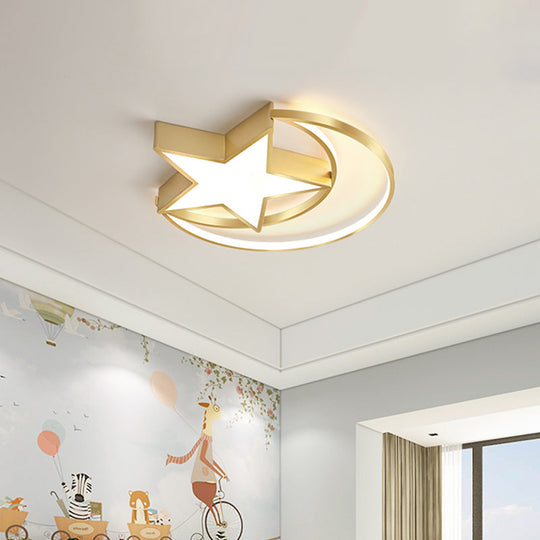 Modern Polished Gold LED Ceiling Lamp for Kids Bedroom - Cloud, Circle, and Windmill Shape