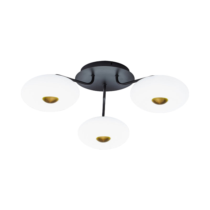 Sleek Black Branched Semi Flush Chandelier: Modern Metal Ceiling Light With Acrylic Shade 3 Bulbs