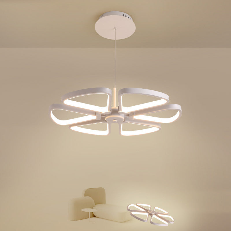 Modern Clover Led Chandelier Pendant In White Metallic Ceiling Suspension Lamp For Living Room