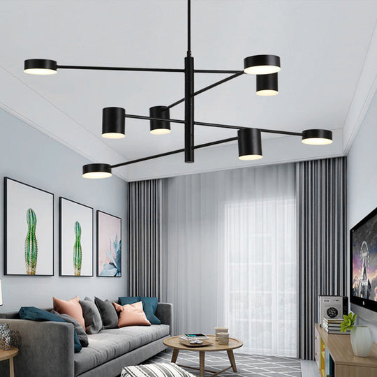 Contemporary Metal Chandelier Light Fixture - 3/4 Tiered, 6/8 Lights, Black/Gold Pendant for Bedroom