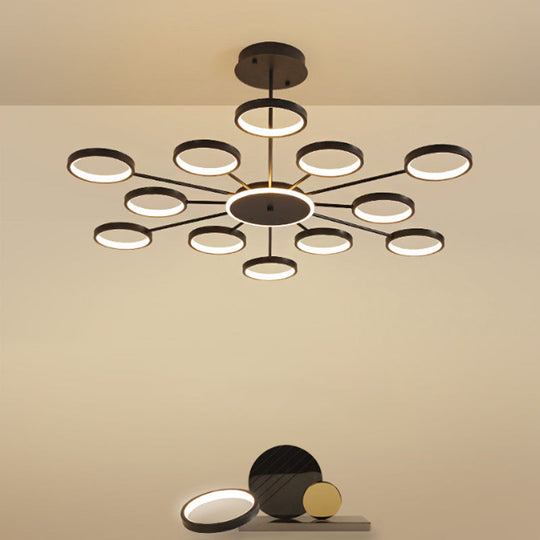 Modern Metal Circle Branched 6-Light LED Chandelier in Black/Gold, Warm/White Lighting