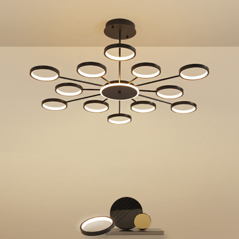 Modern Circle Branching 6-Head Led Chandelier In Black/Gold Warm/White Light Black / White