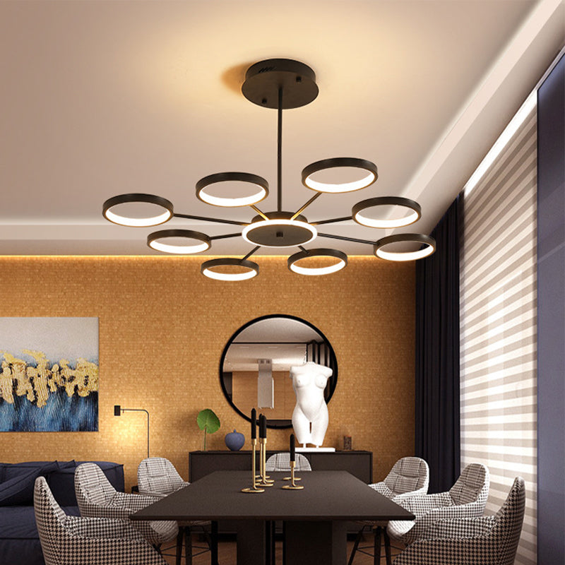 Modern Metal Circle Branched 6-Light LED Chandelier in Black/Gold, Warm/White Lighting