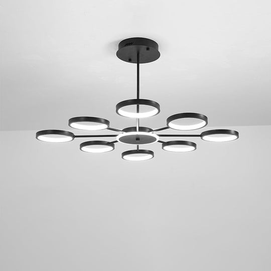 Modern Circle Branching 6-Head Led Chandelier In Black/Gold Warm/White Light