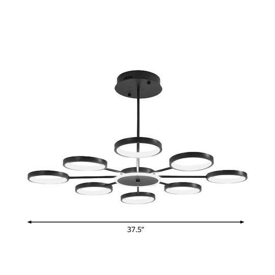 Modern Metal Circle Branched 6-Light LED Chandelier in Black/Gold, Warm/White Lighting