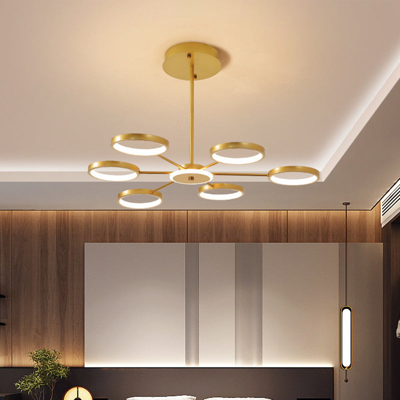 Modern Metal Circle Branched 6-Light LED Chandelier in Black/Gold, Warm/White Lighting