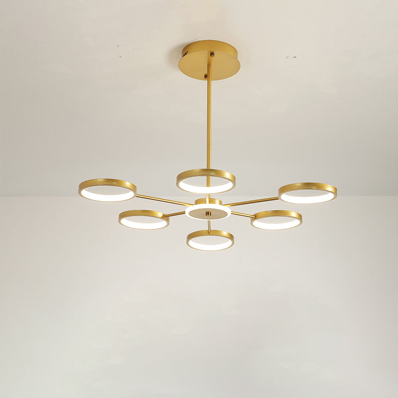 Modern Metal Circle Branched 6-Light LED Chandelier in Black/Gold, Warm/White Lighting