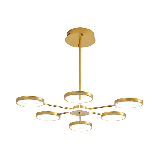 Modern Circle Branching 6-Head Led Chandelier In Black/Gold Warm/White Light