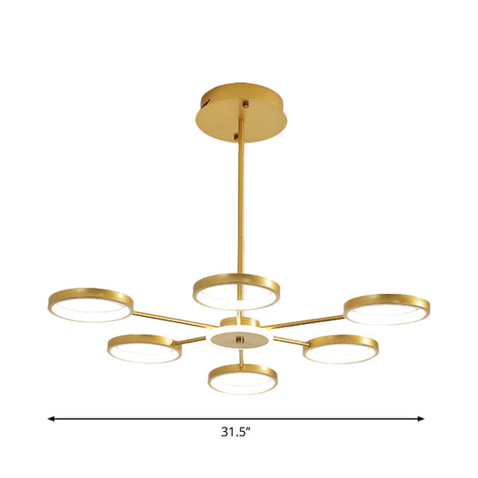 Modern Metal Circle Branched 6-Light LED Chandelier in Black/Gold, Warm/White Lighting