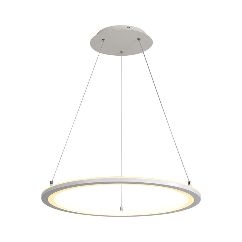 Minimalist White LED Pendant Lamp: Acrylic Kitchen Chandelier, Circular Design, Multiple Sizes (16"/19.5"/31.5" Width)