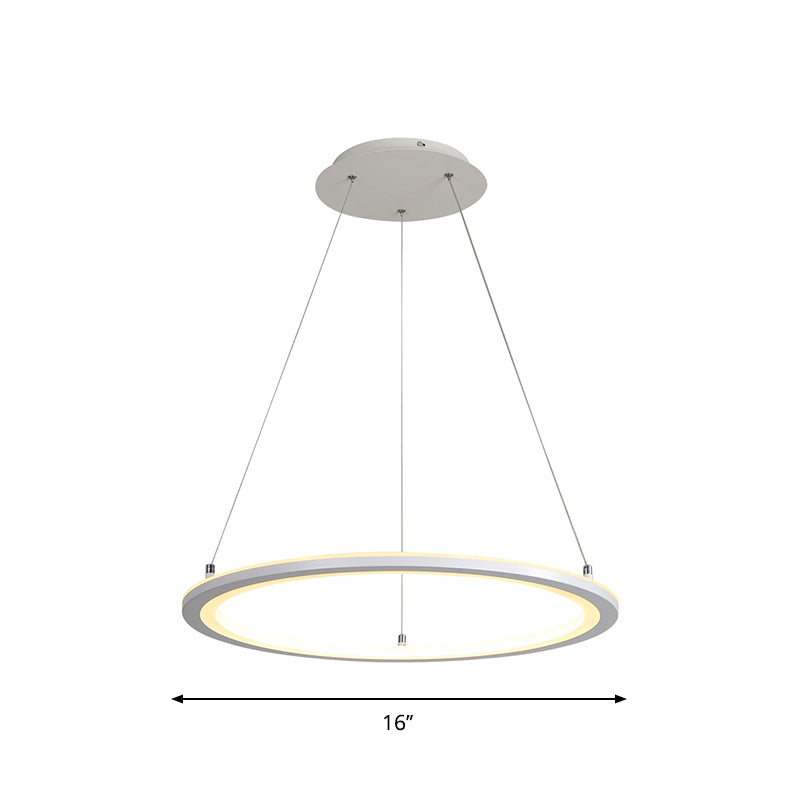 Minimalist White LED Pendant Lamp: Acrylic Kitchen Chandelier, Circular Design, Multiple Sizes (16"/19.5"/31.5" Width)