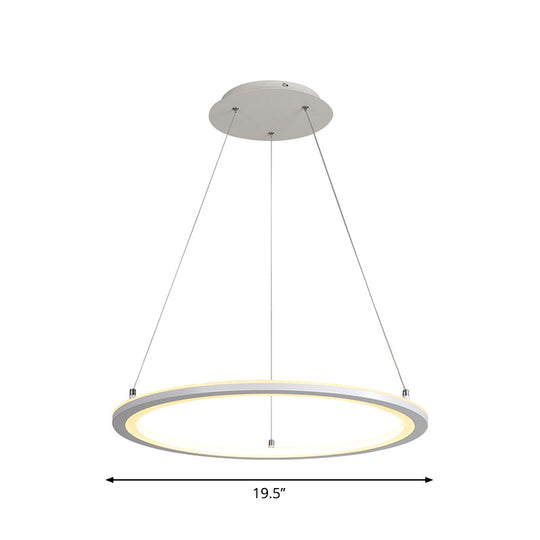 Minimalist White LED Pendant Lamp: Acrylic Kitchen Chandelier, Circular Design, Multiple Sizes (16"/19.5"/31.5" Width)