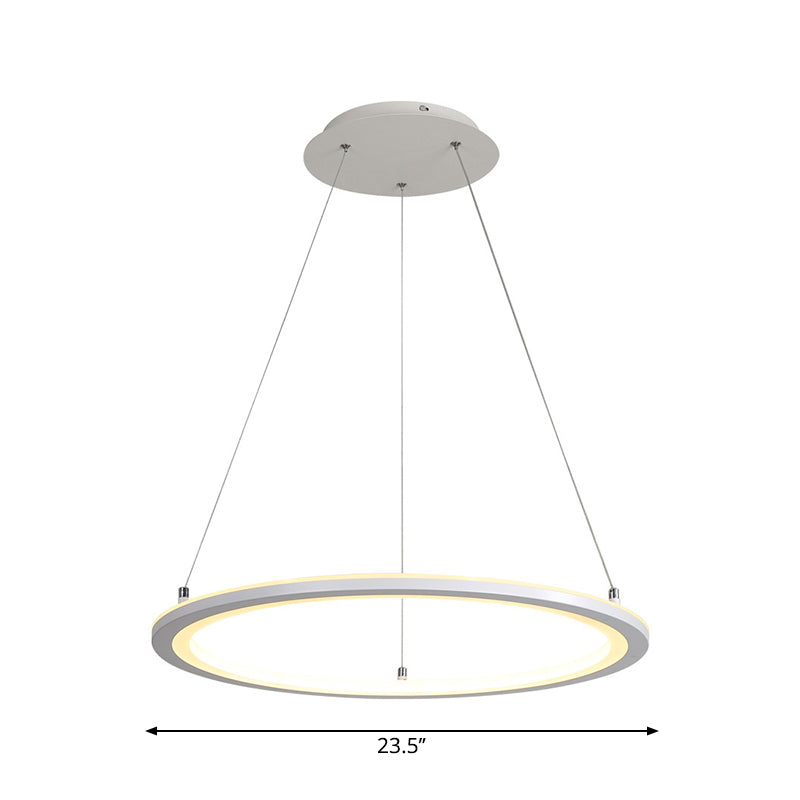 Minimalist White LED Pendant Lamp: Acrylic Kitchen Chandelier, Circular Design, Multiple Sizes (16"/19.5"/31.5" Width)