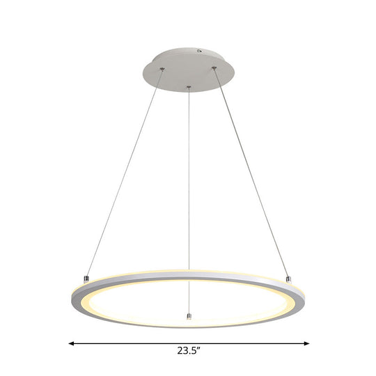 White Minimalist Led Chandelier - Circular Kitchen Pendant Lamp (16/19.5/31.5 Width)