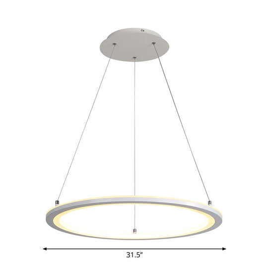 Minimalist White LED Pendant Lamp: Acrylic Kitchen Chandelier, Circular Design, Multiple Sizes (16"/19.5"/31.5" Width)