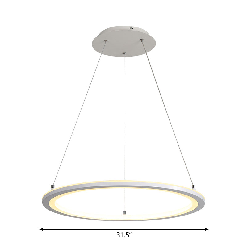 White Minimalist Led Chandelier - Circular Kitchen Pendant Lamp (16/19.5/31.5 Width)