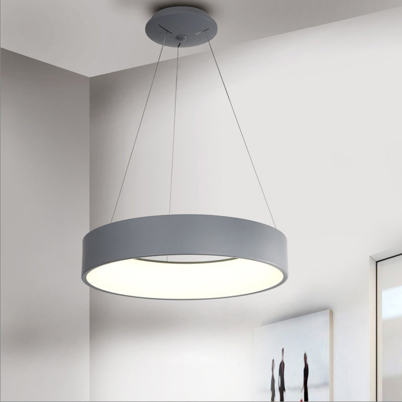 Modern LED Pendant Chandelier - Grey/White Circle Ceiling Light with Acrylic Shade, 18"/23.5" W