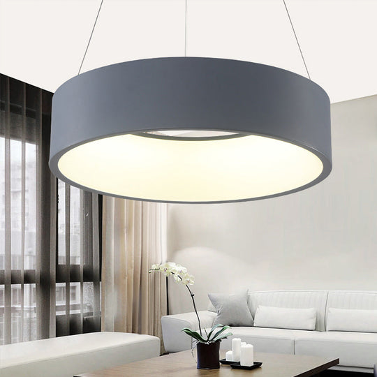 Modern LED Pendant Chandelier - Grey/White Circle Ceiling Light with Acrylic Shade, 18"/23.5" W