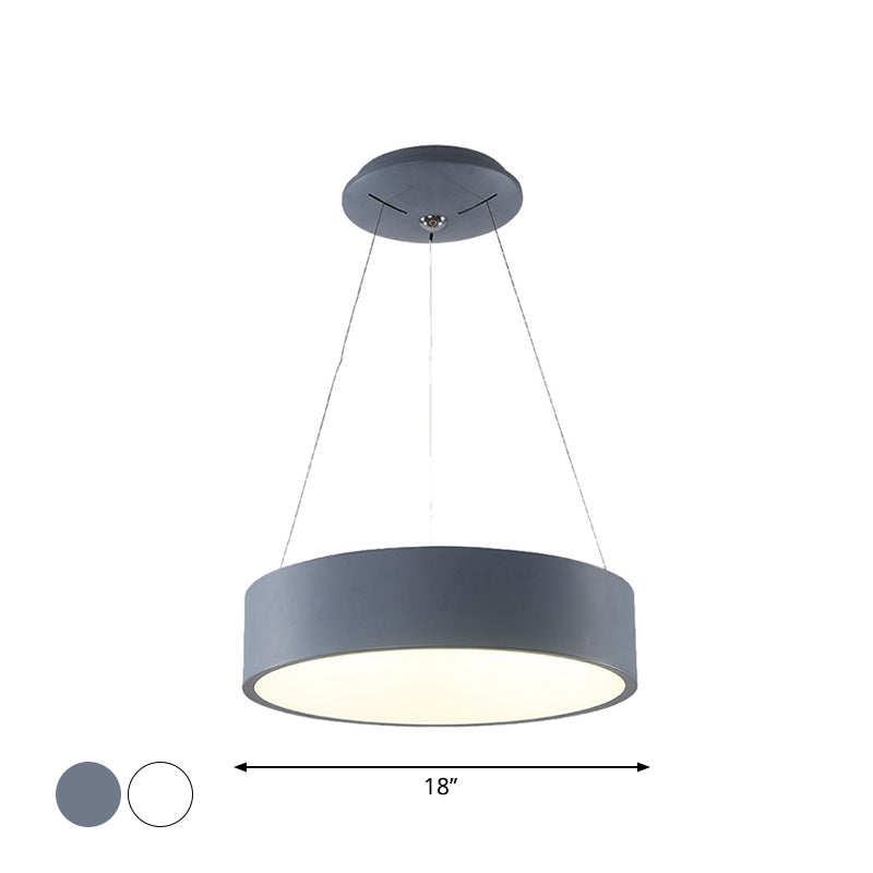 Modern LED Pendant Chandelier - Grey/White Circle Ceiling Light with Acrylic Shade, 18"/23.5" W