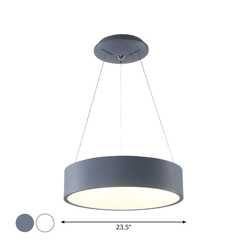 Modern LED Pendant Chandelier - Grey/White Circle Ceiling Light with Acrylic Shade, 18"/23.5" W