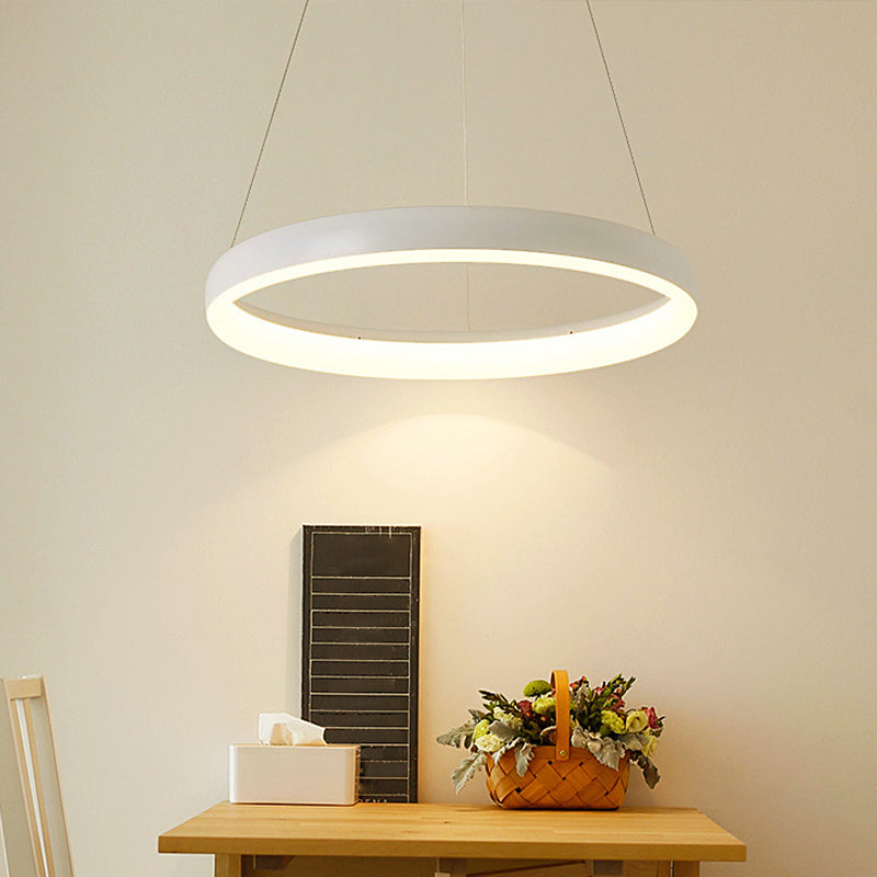 Nordic Metallic Led Pendant Light In White - Circle Chandelier For Dining Room Choice Of 1/2/3