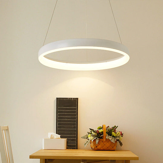 Nordic Metallic Led Pendant Light In White - Circle Chandelier For Dining Room Choice Of 1/2/3