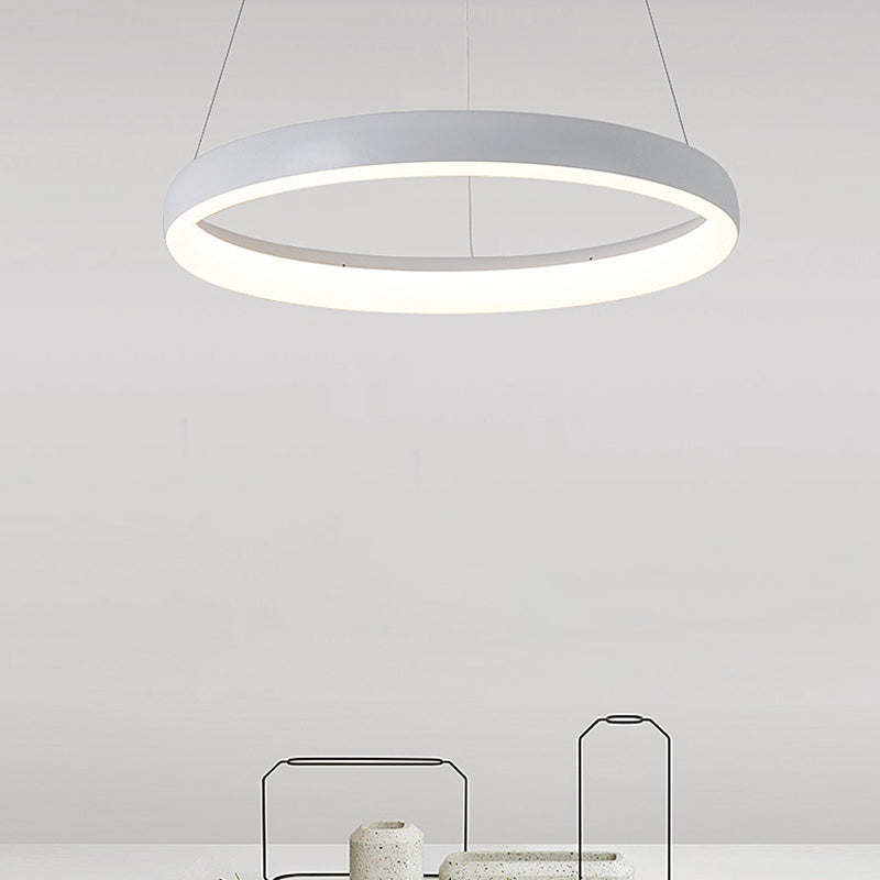 Nordic Metallic Led Pendant Light In White - Circle Chandelier For Dining Room Choice Of 1/2/3