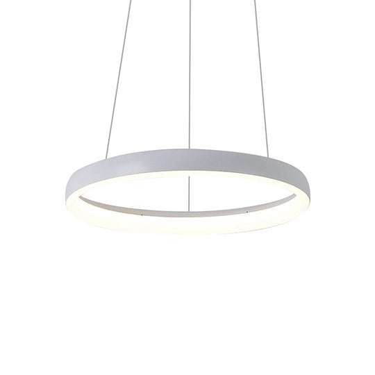 Nordic Metallic LED Pendant Light - Circle Chandelier for Dining Room, 1/2/3-Layered Design, White