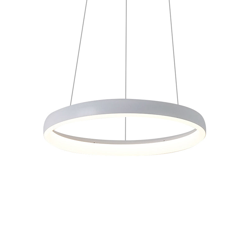 Nordic Metallic Led Pendant Light In White - Circle Chandelier For Dining Room Choice Of 1/2/3