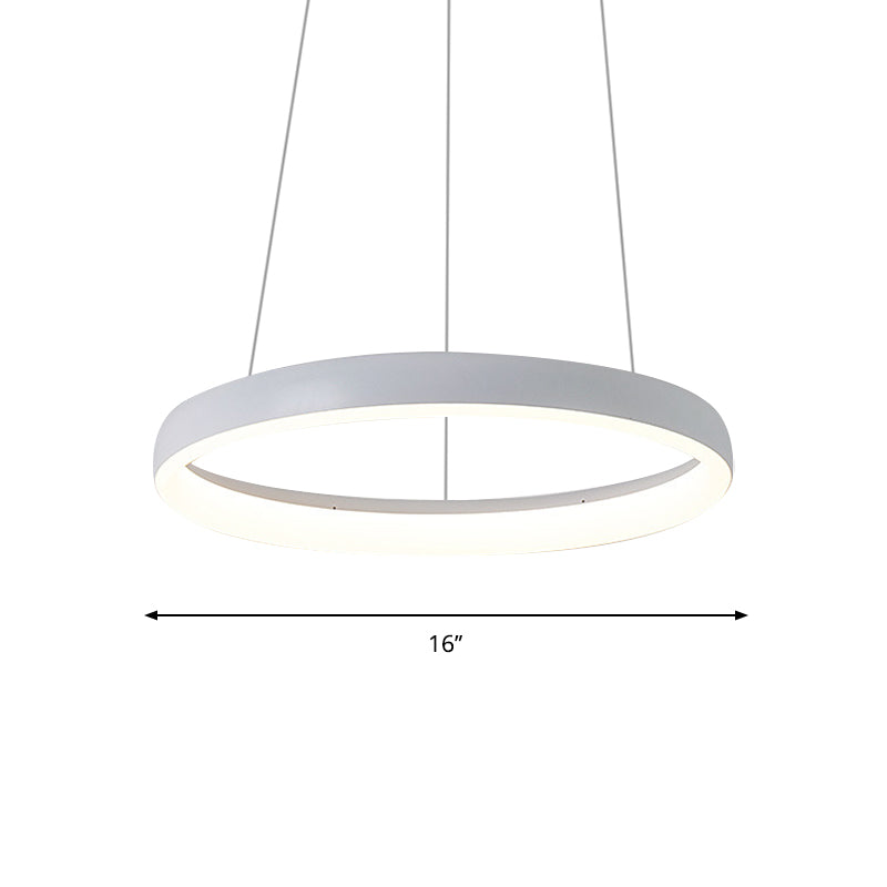 Nordic Metallic Led Pendant Light In White - Circle Chandelier For Dining Room Choice Of 1/2/3