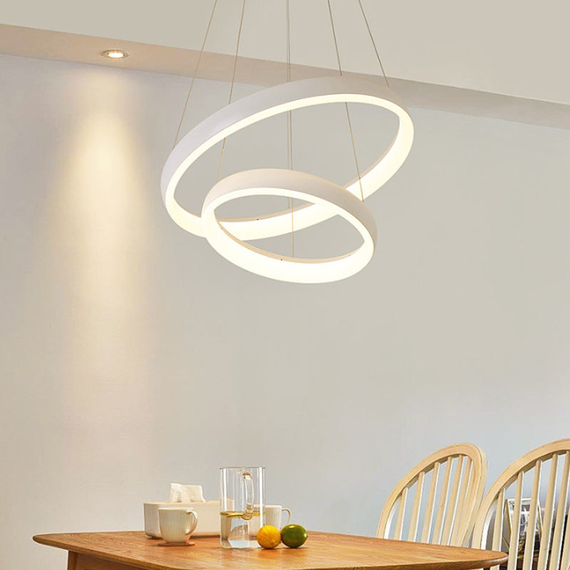 Nordic Metallic LED Pendant Light - Circle Chandelier for Dining Room, 1/2/3-Layered Design, White