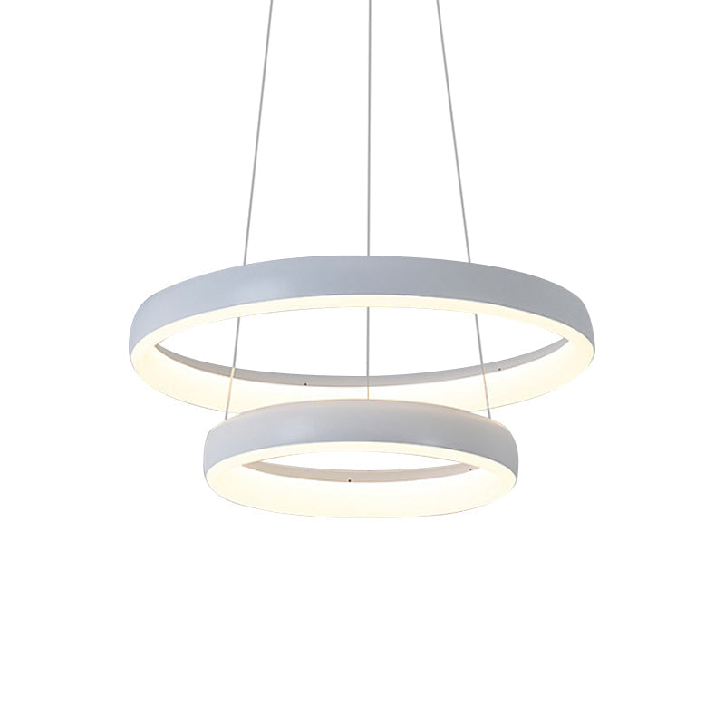 Nordic Metallic LED Pendant Light - Circle Chandelier for Dining Room, 1/2/3-Layered Design, White