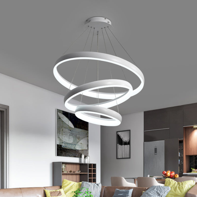 Nordic Metallic LED Pendant Light - Circle Chandelier for Dining Room, 1/2/3-Layered Design, White